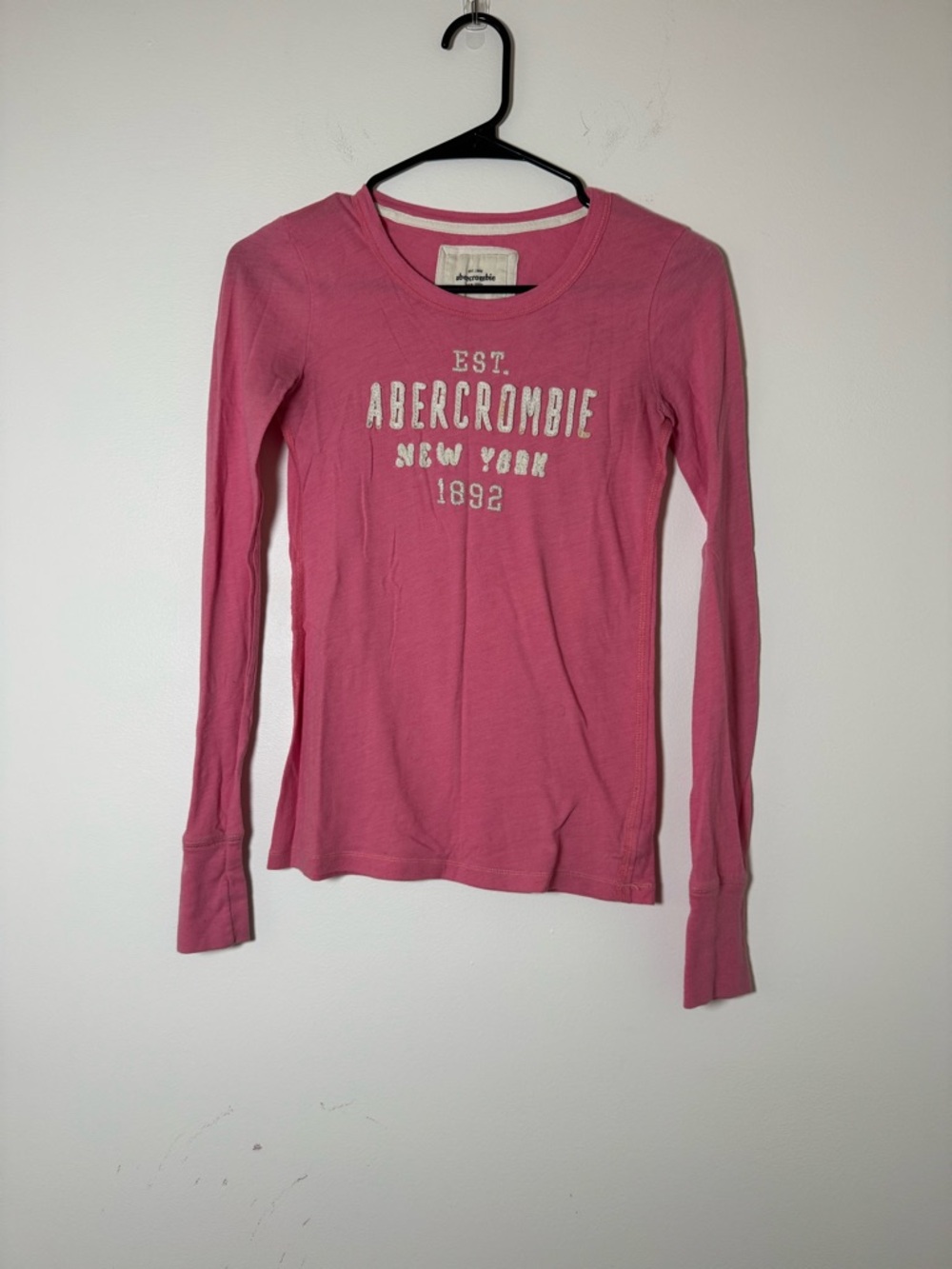 Abercrombie Kids Pink Long Sleeve Logo Tee Large Fits Womens XS S Y2K